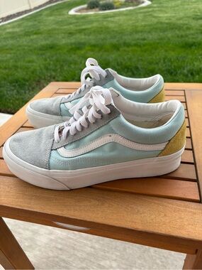 Vans Low-Top Sneakers in Light Blue, Gray, Pink, & Yellow